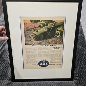 FRAMED WWII Army Air Forces AAF Recruiting Ad Aviation B-24 Liberator 21x17"
